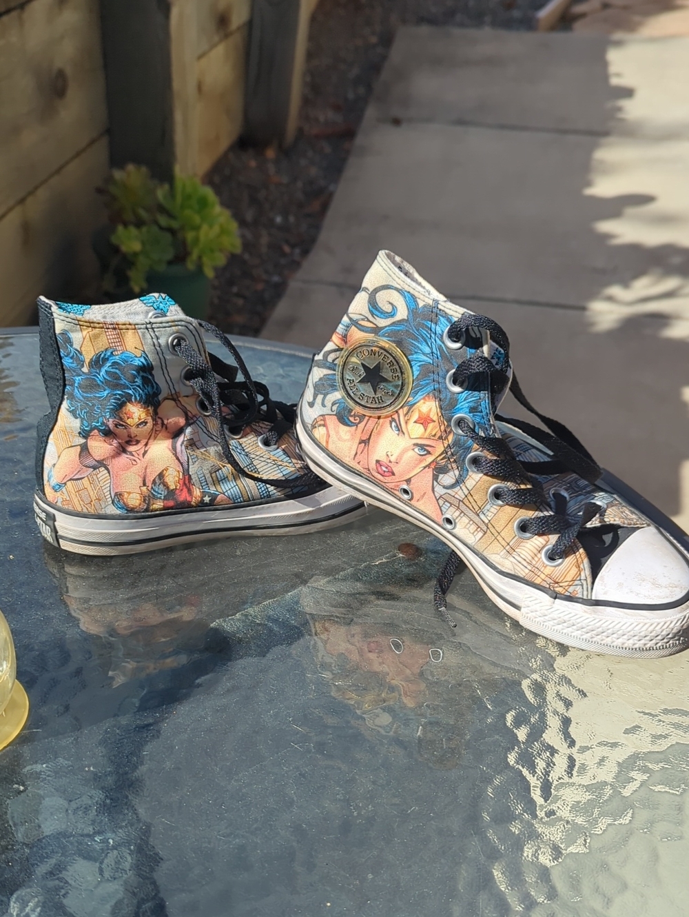 Converse High-Top Sneakers - Blue, Black, Tan Wonder Woman Graphic